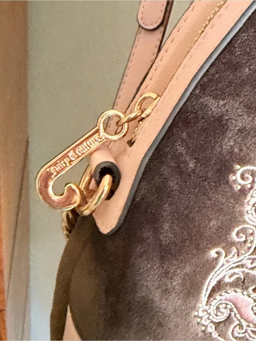 Juicy Couture Pink and Brown Logo Dome Satchel with Crown Charm NWT Free Make up